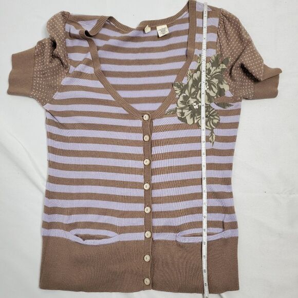 ANTHROPOLOGIE Moth cardigan Cattleya brown striped‎ short sleeve sweater S - Picture 8 of 10